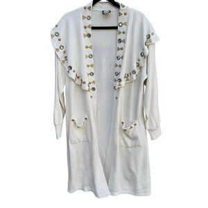 Designs Limited Vintage Womens Shawl Collar Gold Silver Embellished Knit Cardiga